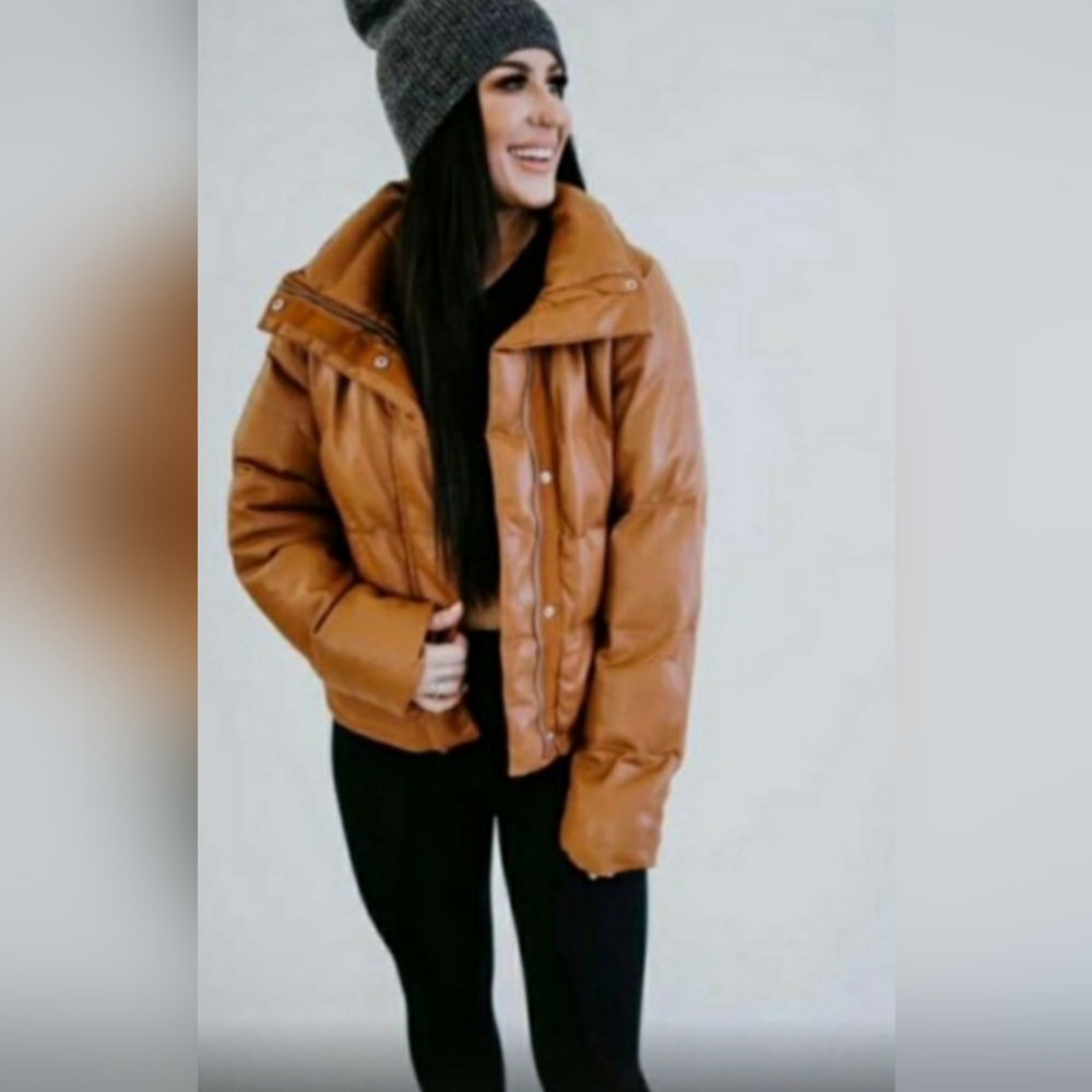 CHELSEA DEBOER FAUX LEATHER PUFFER COAT by LILY & LOTTIE